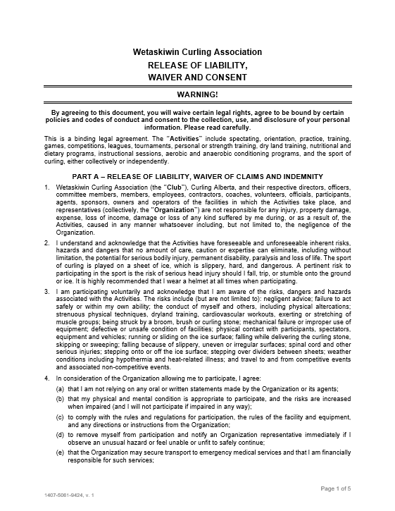 Adult Waiver Page 1